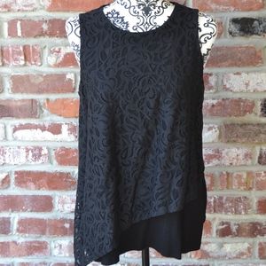 Black sleeveless top with lace swing overlay